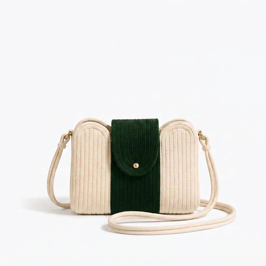 Elegant Two-Tone Corduroy Shoulder Sling Bag