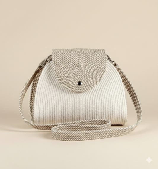 Cream Cotton Rope Crossbody Bag | Handmade Flap Sling Handbag for Women