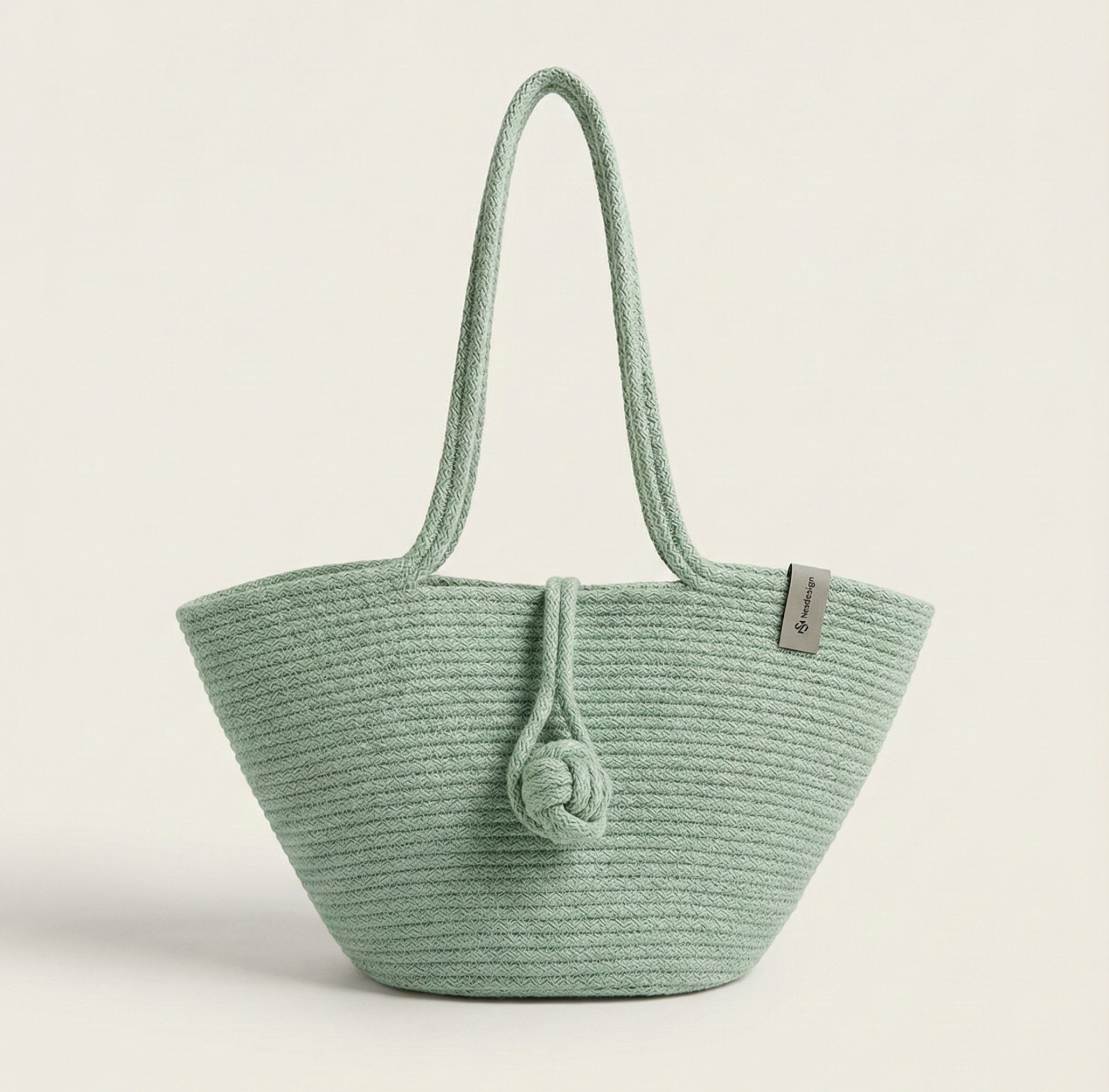Mint Green Cotton Rope Tote Bag | Handmade Knotted Shoulder Handbag for Women