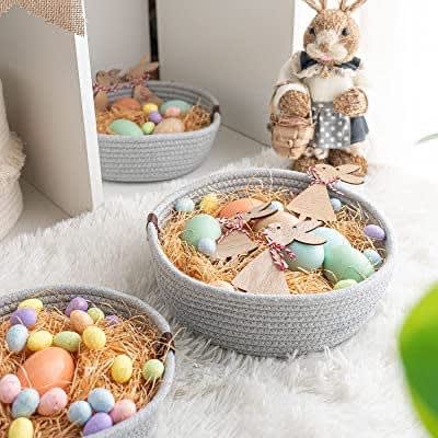 Premium Grey Cotton Rope Storage Baskets Set with Leather Handles | Decorative Organizer Bins for Home