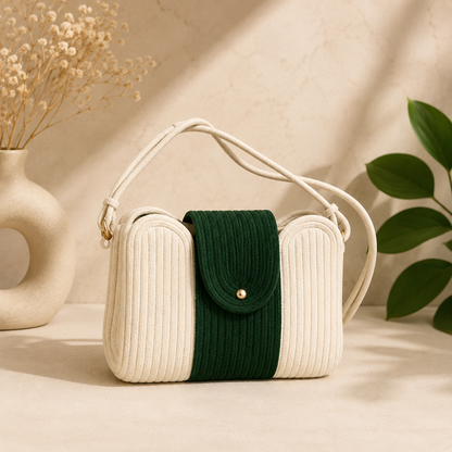 Elegant Two-Tone Corduroy Shoulder Sling Bag