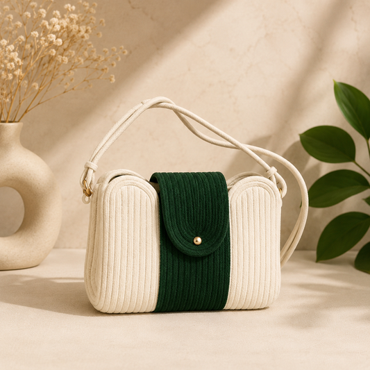 Elegant Two-Tone Corduroy Shoulder Sling Bag