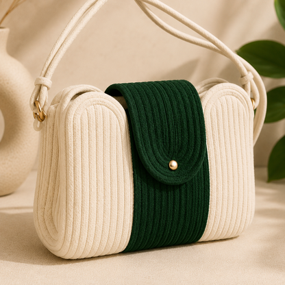 Elegant Two-Tone Corduroy Shoulder Sling Bag