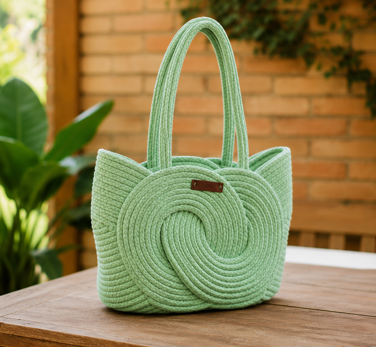Boho Cotton Rope Green Tote Bag – Handmade Woven Women's Handbag