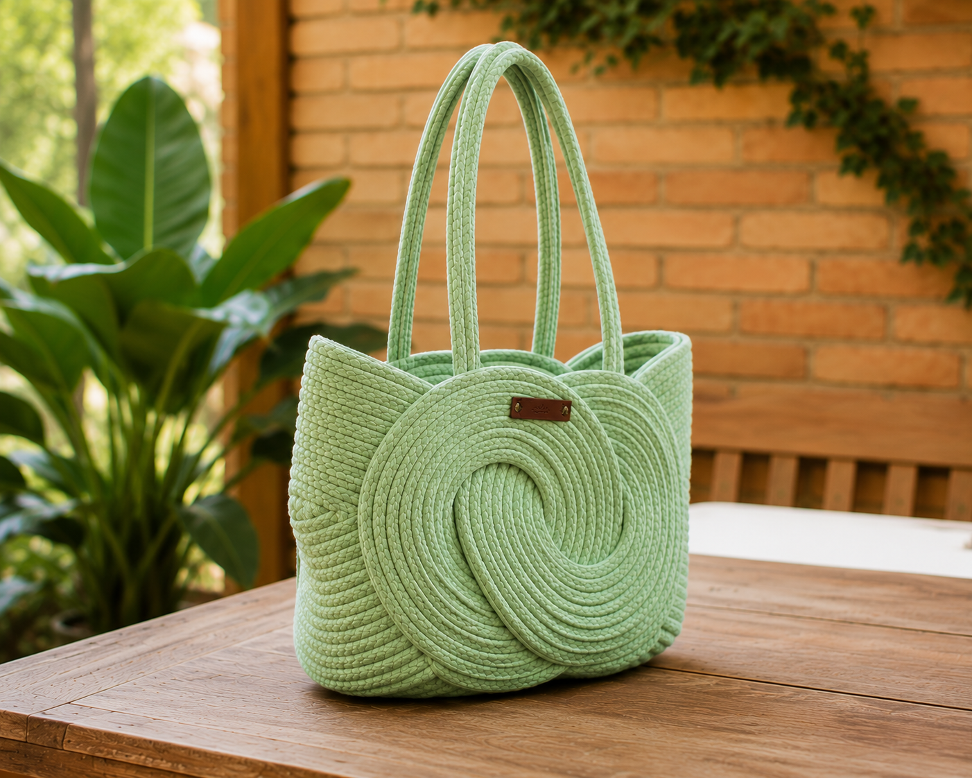 Boho Cotton Rope Green Tote Bag – Handmade Woven Women's Handbag