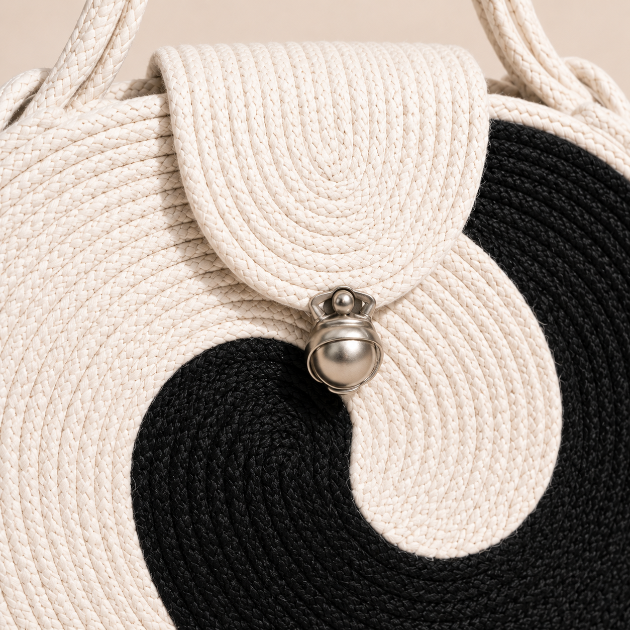 Black & White Striped Cotton Rope Tote Bag | Handmade Large Shoulder Handbag for Women