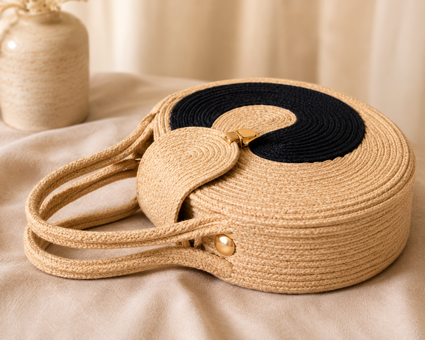 Yellow & Black Striped Cotton Rope Tote Bag | Handmade Large Shoulder Handbag for Women
