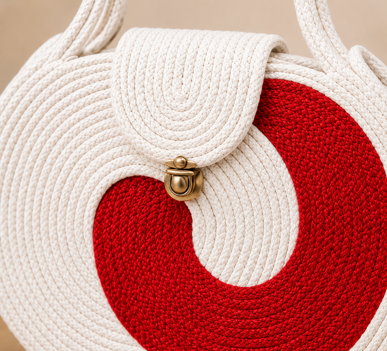 White & Red Striped Cotton Rope Tote Bag | Handmade Large Shoulder Handbag for Women