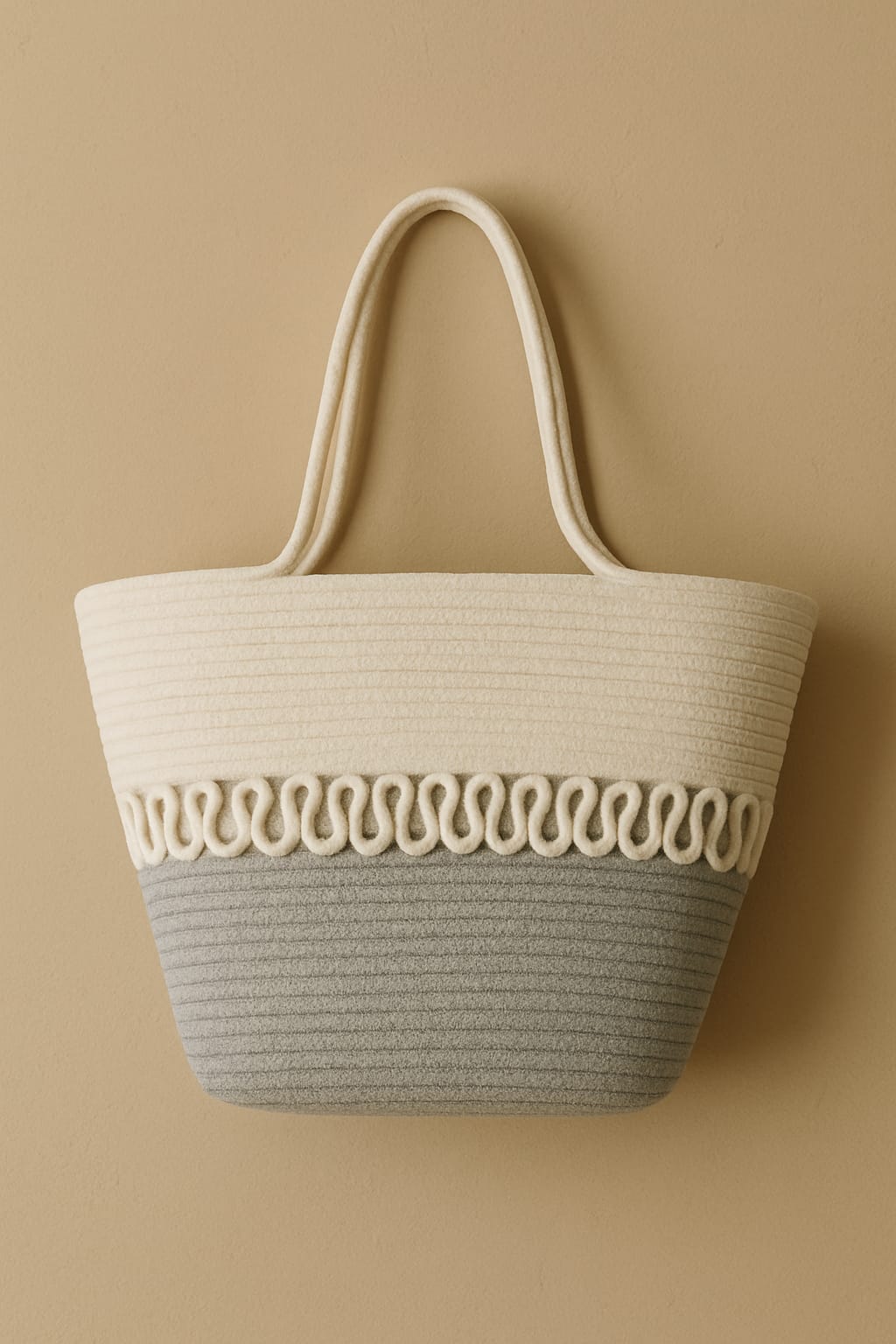 Grey & White Cotton Rope Handbag | Handmade Two-Tone Mini Tote for Women