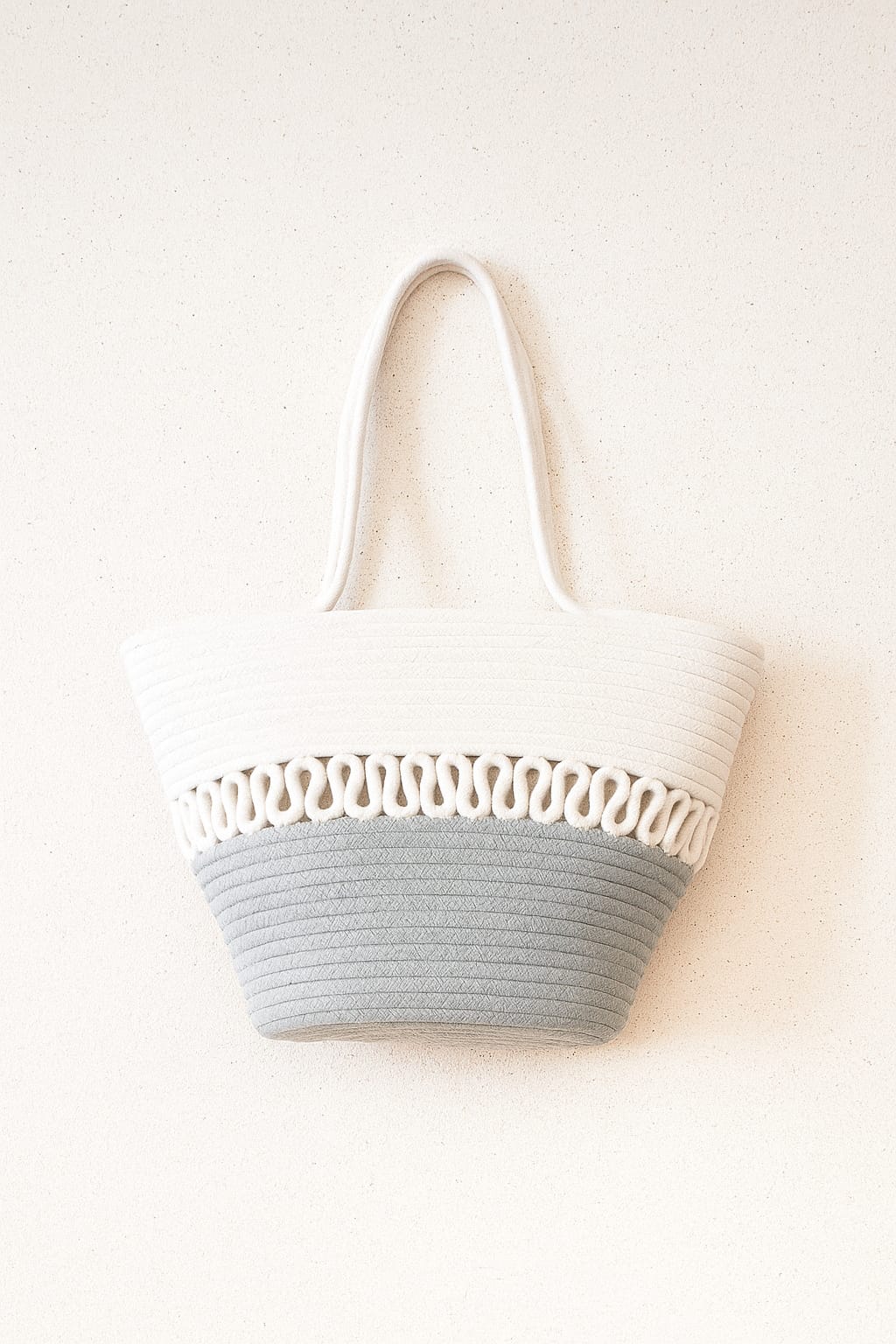 Grey & White Cotton Rope Handbag | Handmade Two-Tone Mini Tote for Women