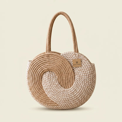 White & Beige Striped Cotton Rope Tote Bag | Handmade Large Shoulder Handbag for Women