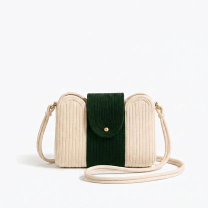 Elegant Two-Tone Corduroy Shoulder Sling Bag