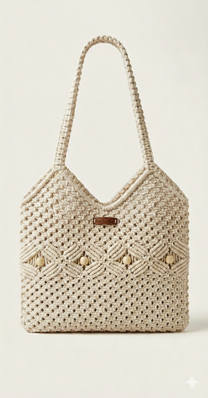 Handmade Macrame Cotton Shoulder Bag | Boho Crochet Tote Bag for Women | Eco-Friendly Summer Handbag