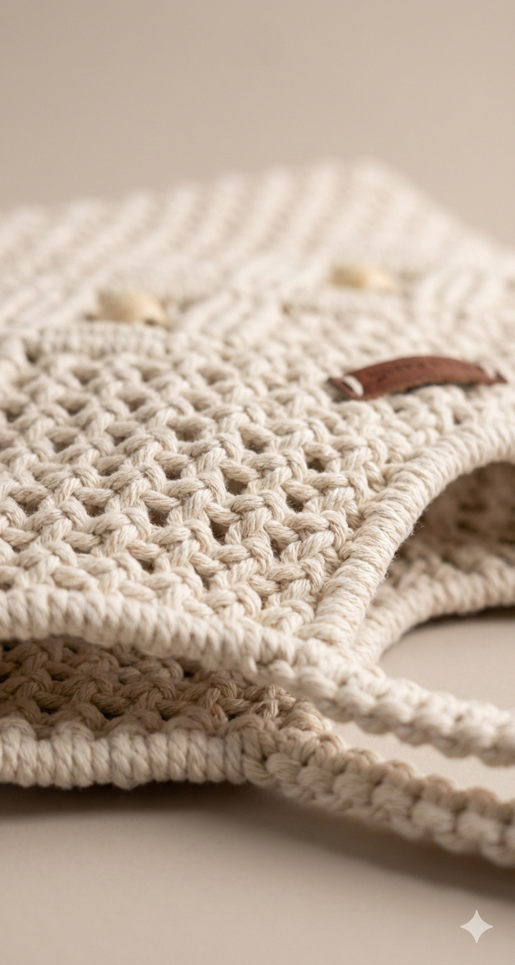 Handmade Macrame Cotton Shoulder Bag | Boho Crochet Tote Bag for Women | Eco-Friendly Summer Handbag