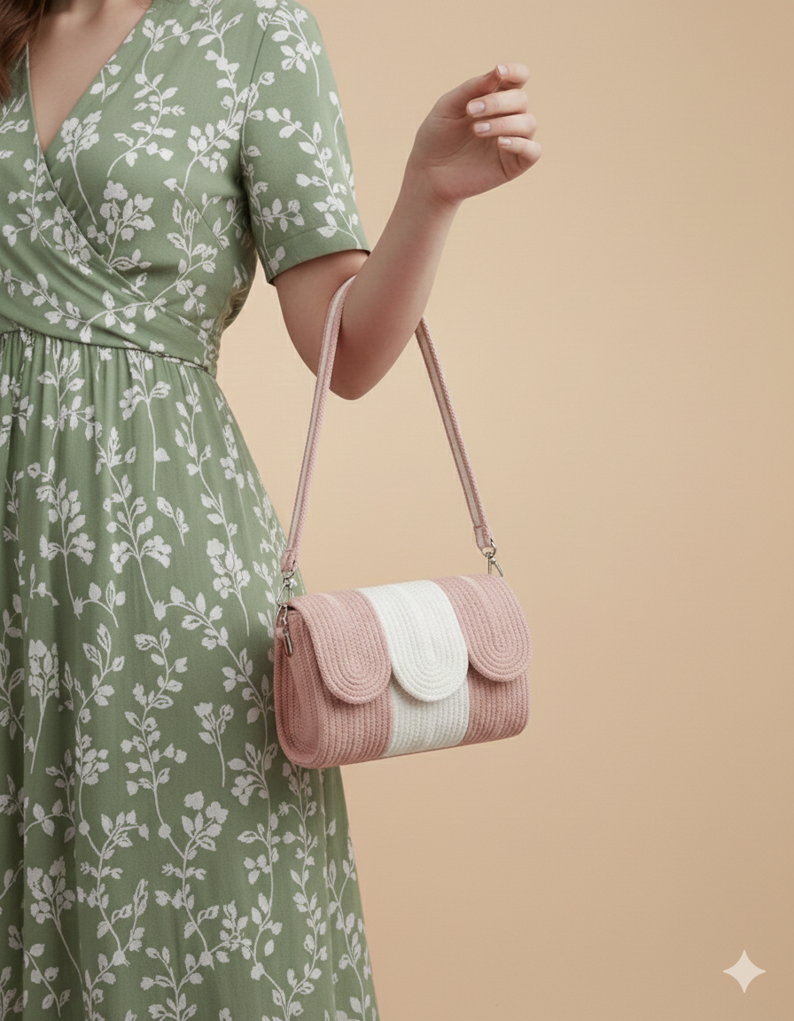 Pink & White Cotton Rope Crossbody Bag | Handmade Striped Sling Bag for Women