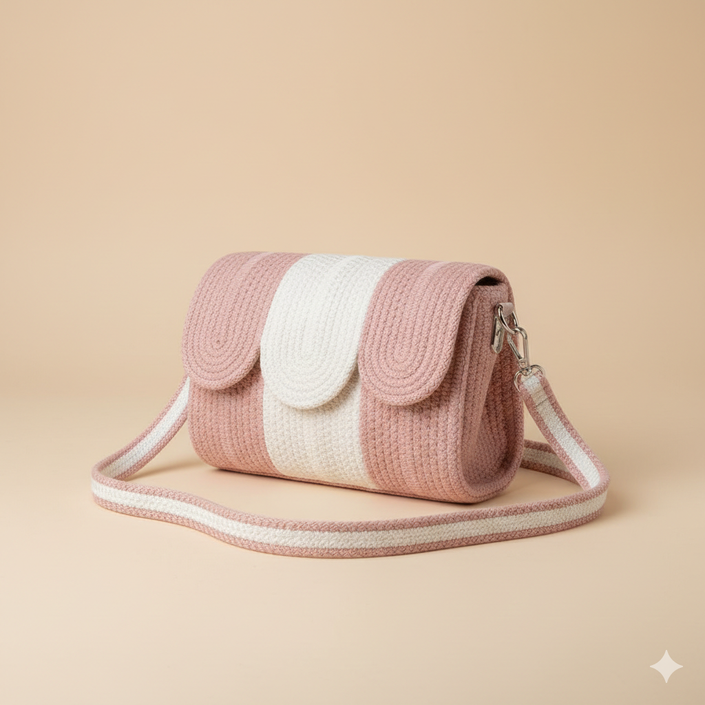 Pink & White Cotton Rope Crossbody Bag | Handmade Striped Sling Bag for Women