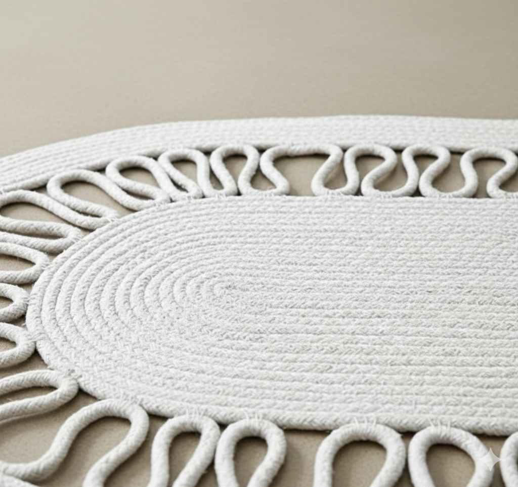 Beige Oval Cotton Rope Floor Mat | Handmade Braided Decorative Rug for Living Room & Bedroom