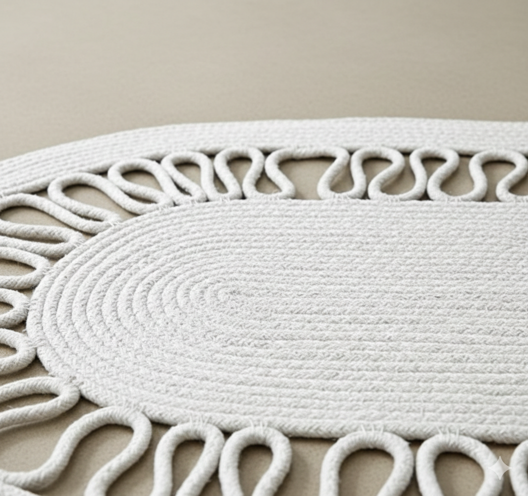 Beige Oval Cotton Rope Floor Mat | Handmade Braided Decorative Rug for Living Room & Bedroom