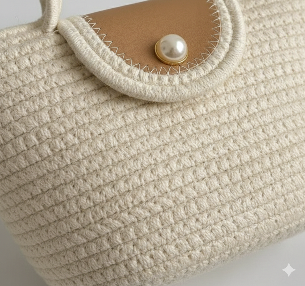 RareBunkar White Leather & Jute Women’s Handbag – Stylish Everyday Tote