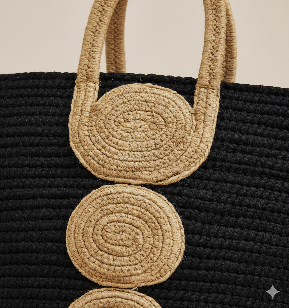 Midnight Mechanics Stylish Cotton & Jute Tote Bag with Gear Print for Women