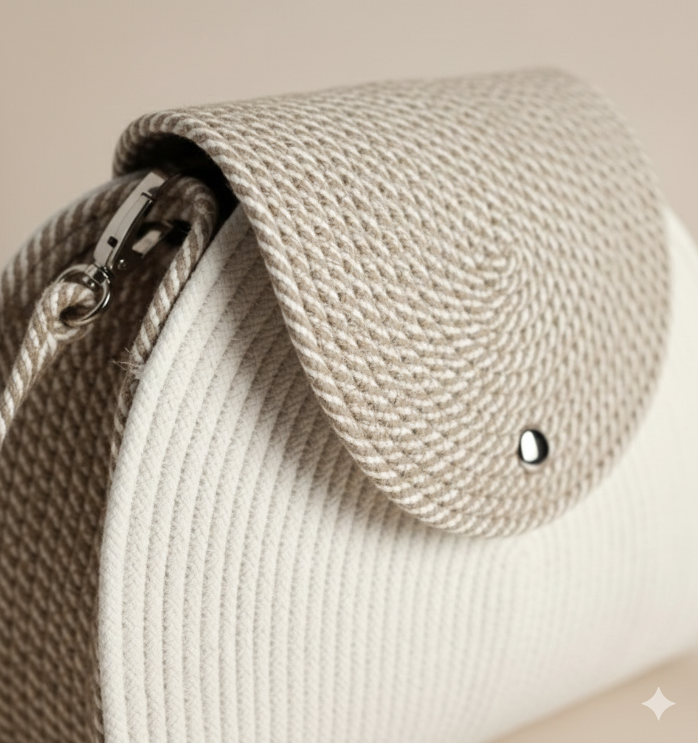 Cream Cotton Rope Crossbody Bag | Handmade Flap Sling Handbag for Women