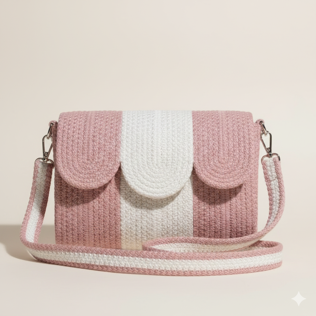 Pink & White Cotton Rope Crossbody Bag | Handmade Striped Sling Bag for Women