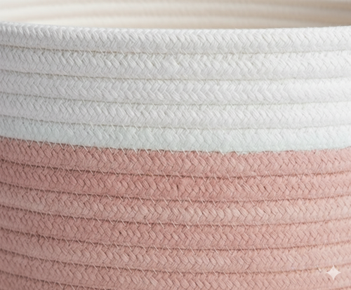 Blush Pink & White Cotton Rope Storage Basket | Decorative Organizer Bin for Nursery, Bathroom & Living Room