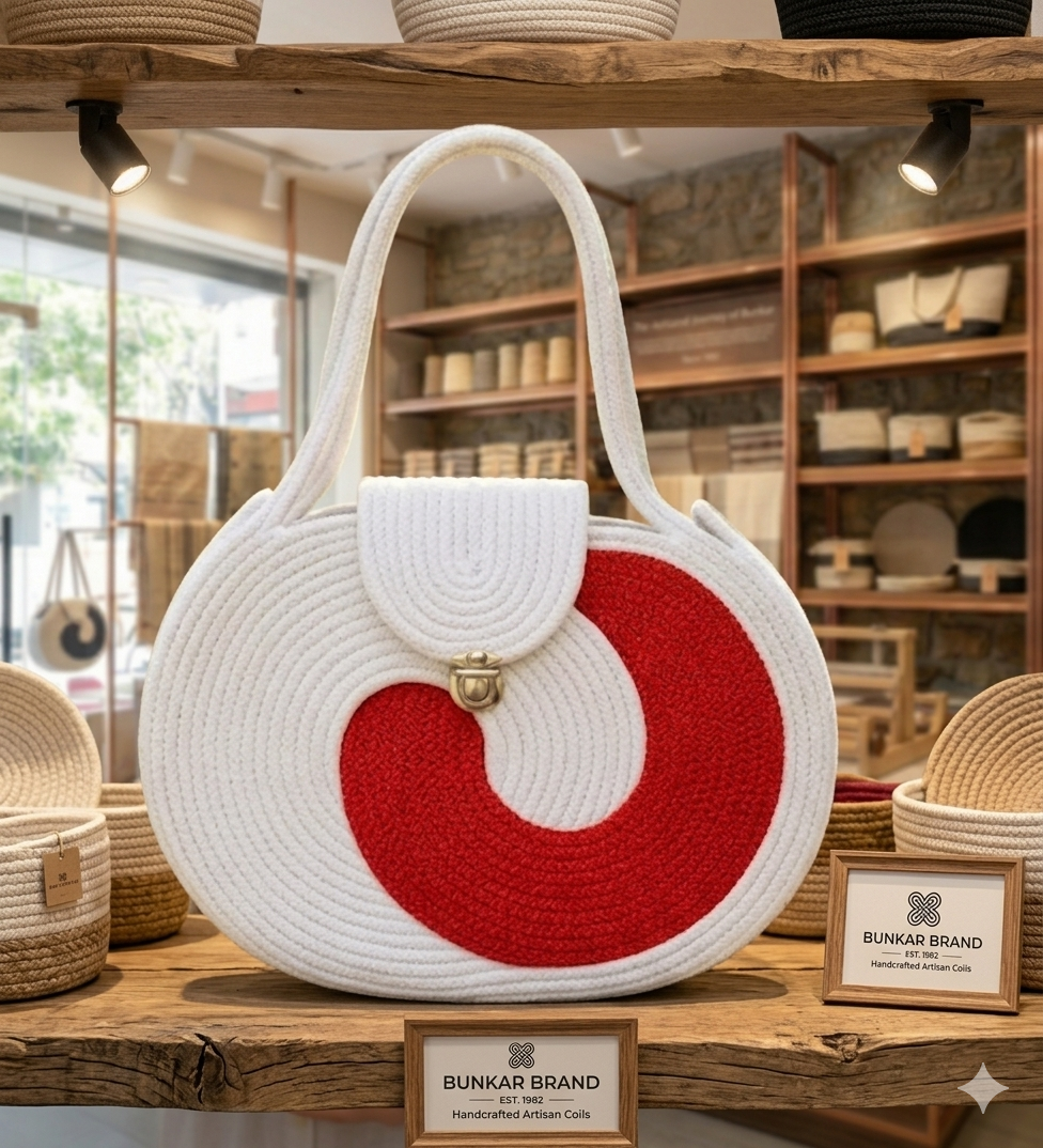 White & Red Striped Cotton Rope Tote Bag | Handmade Large Shoulder Handbag for Women