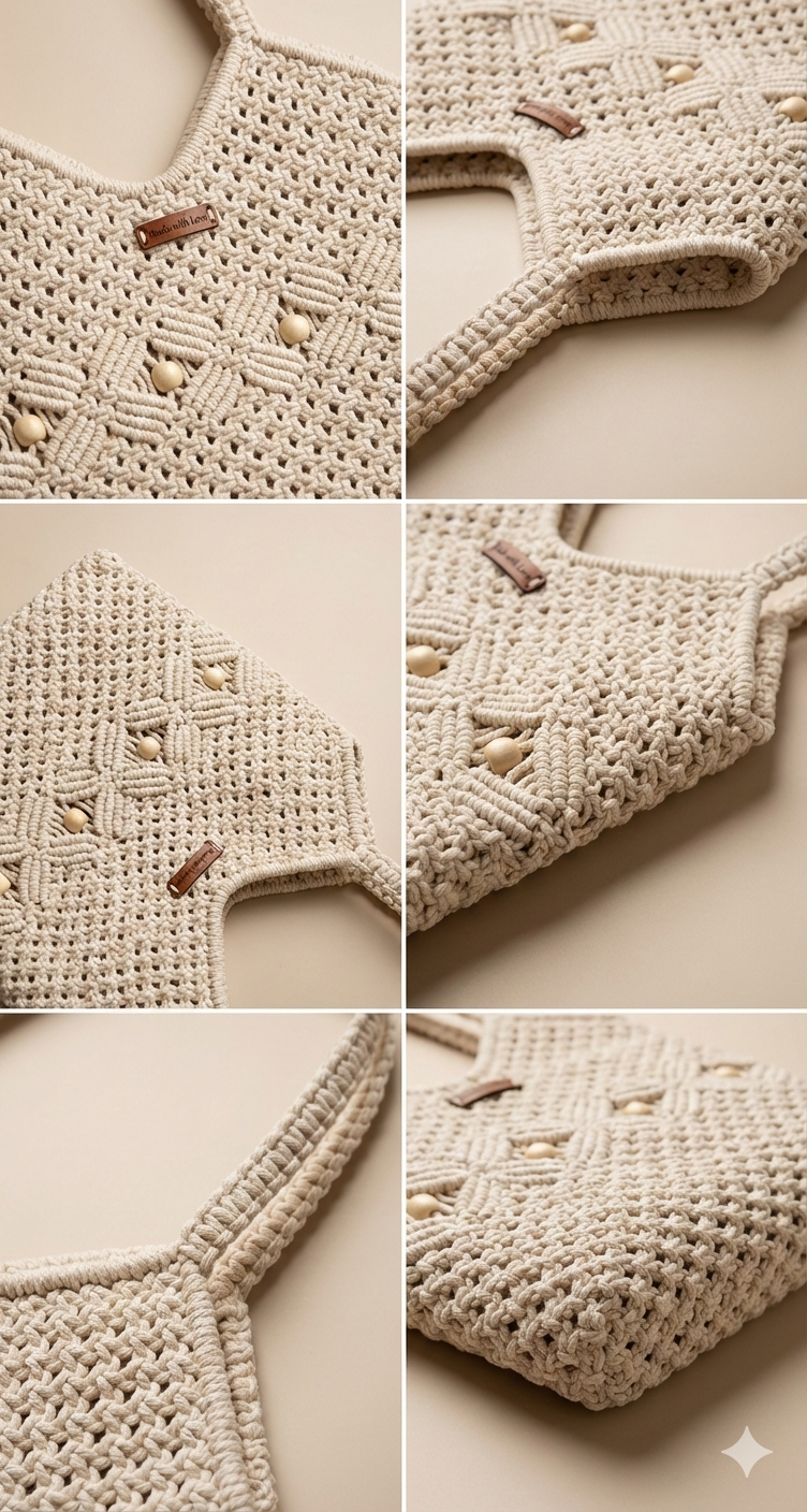 Handmade Macrame Cotton Shoulder Bag | Boho Crochet Tote Bag for Women | Eco-Friendly Summer Handbag