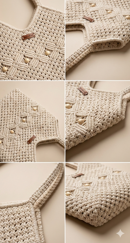 Handmade Macrame Cotton Shoulder Bag | Boho Crochet Tote Bag for Women | Eco-Friendly Summer Handbag
