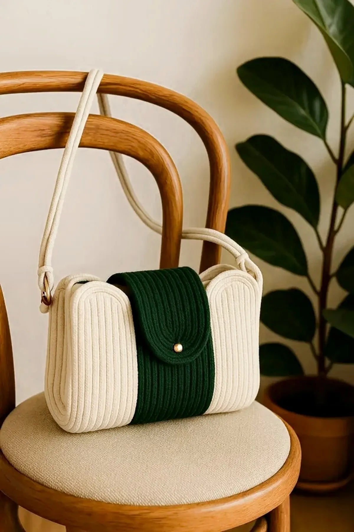 Elegant Two-Tone Corduroy Shoulder Sling Bag