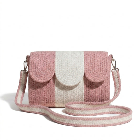 Pink & White Cotton Rope Crossbody Bag | Handmade Striped Sling Bag for Women