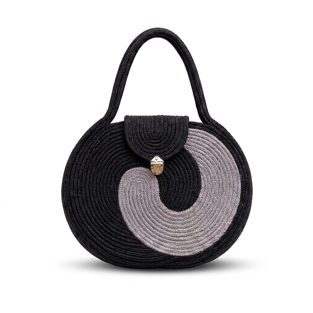 Grey & Black Striped Cotton Rope Tote Bag | Handmade Large Shoulder Handbag for Women