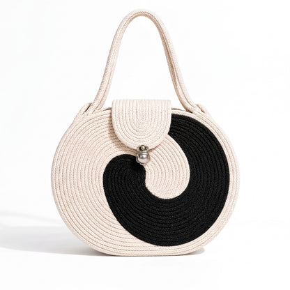 Black & White Striped Cotton Rope Tote Bag | Handmade Large Shoulder Handbag for Women