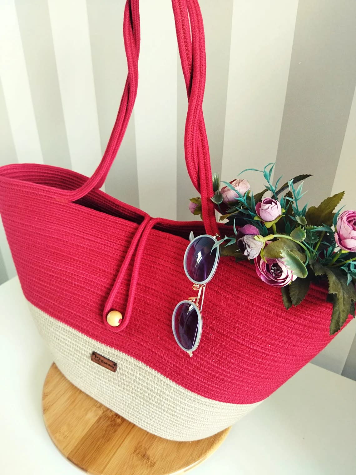 Earthly Elegance  Handmade Women Tote Jute Bag  Red