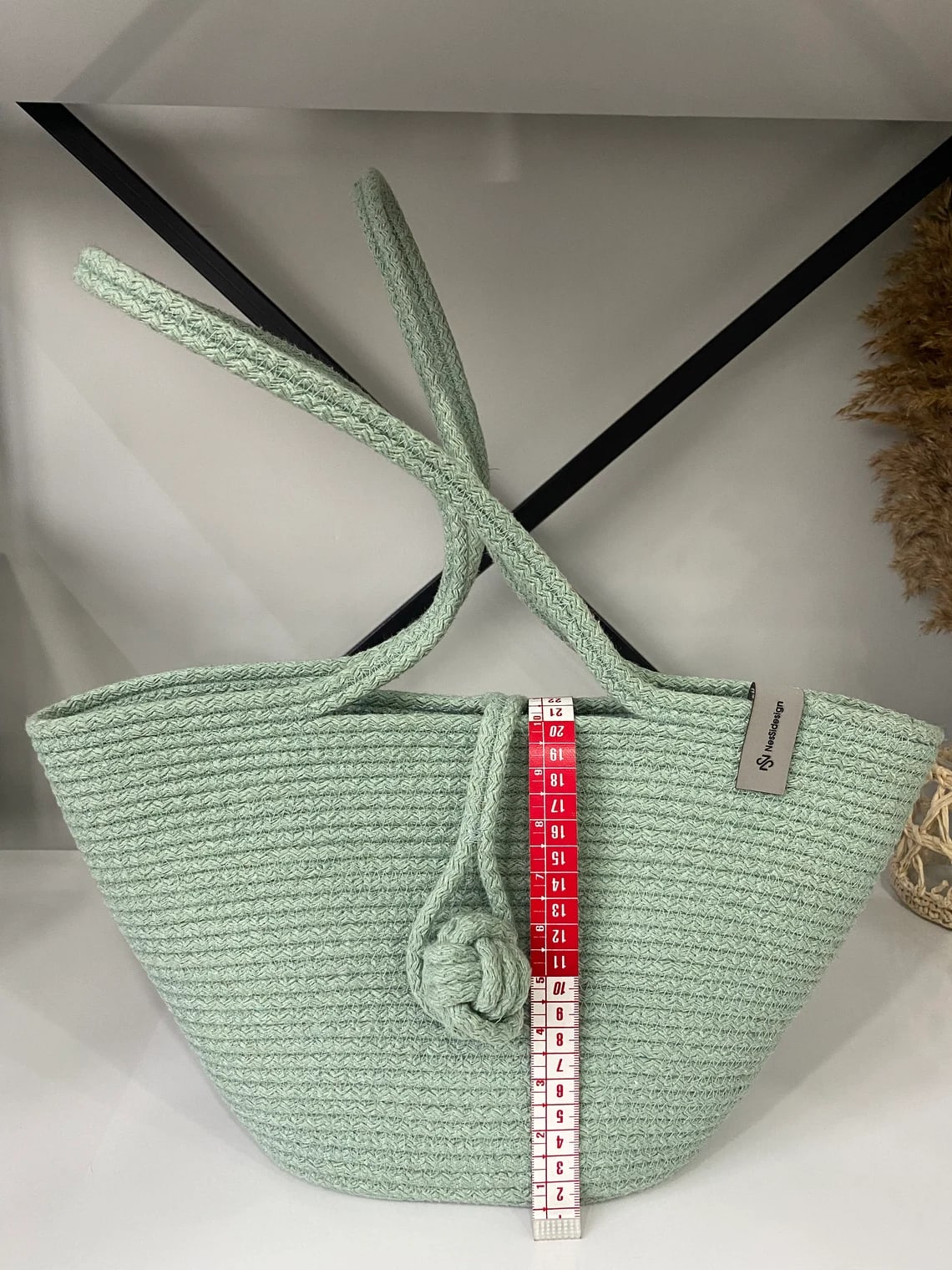Mint Green Cotton Rope Tote Bag | Handmade Knotted Shoulder Handbag for Women