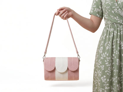 Pink & White Cotton Rope Crossbody Bag | Handmade Striped Sling Bag for Women