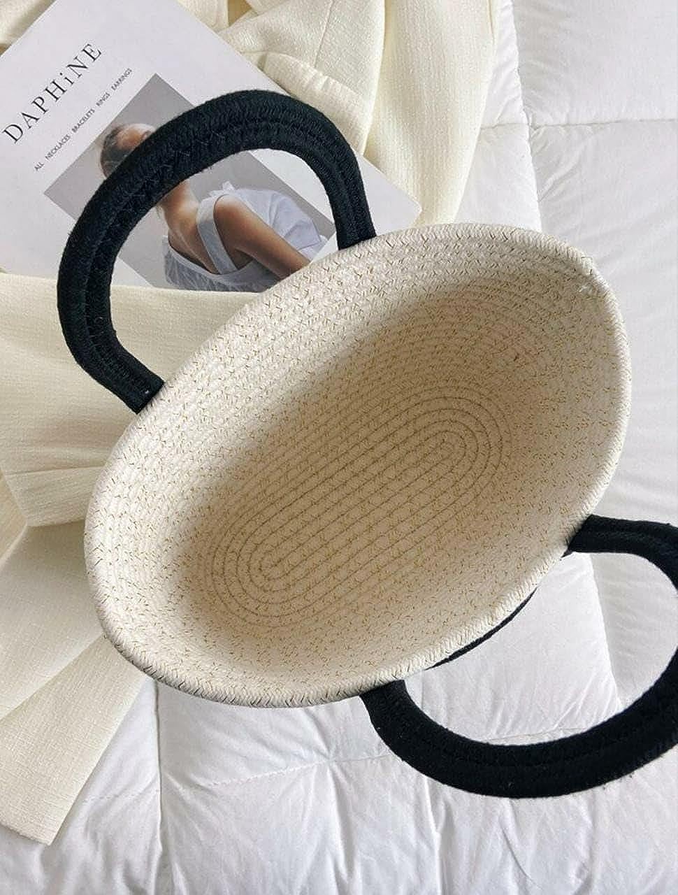 Beige & Black Cotton Rope Tote Bag | Handmade Contrast Handle Shoulder Handbag for Women