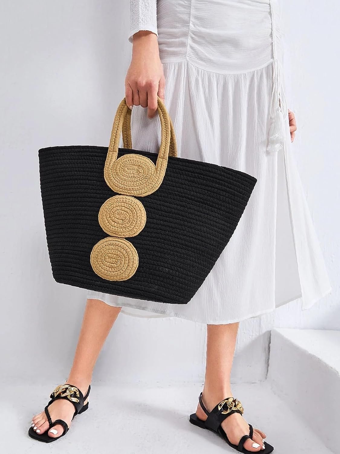 Midnight Mechanics Stylish Cotton & Jute Tote Bag with Gear Print for Women