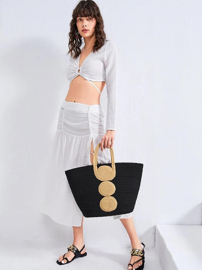 Midnight Mechanics Stylish Cotton & Jute Tote Bag with Gear Print for Women