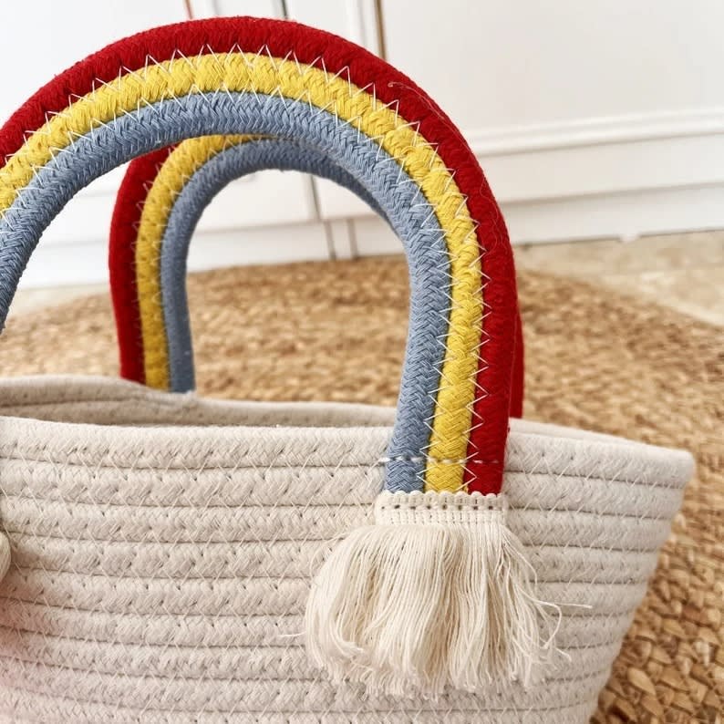 Jute & Cotton Tote Bag with Vibrant Multi-Handle Accents