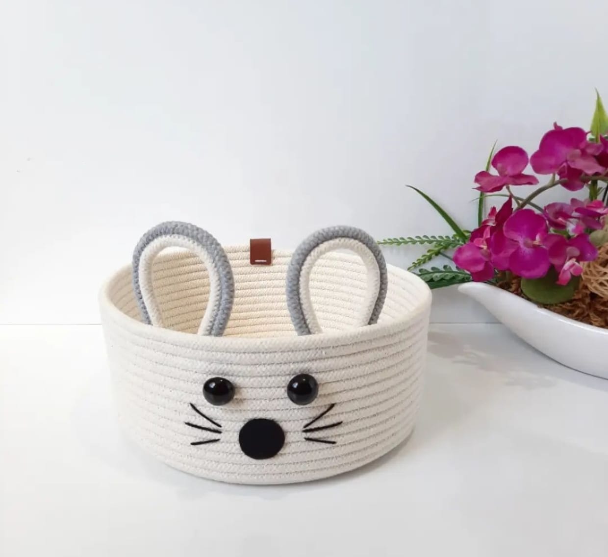 Cute Animal Cotton Rope Storage Basket with Ears | Kids Toy Organizer Bin for Nursery & Playroom
