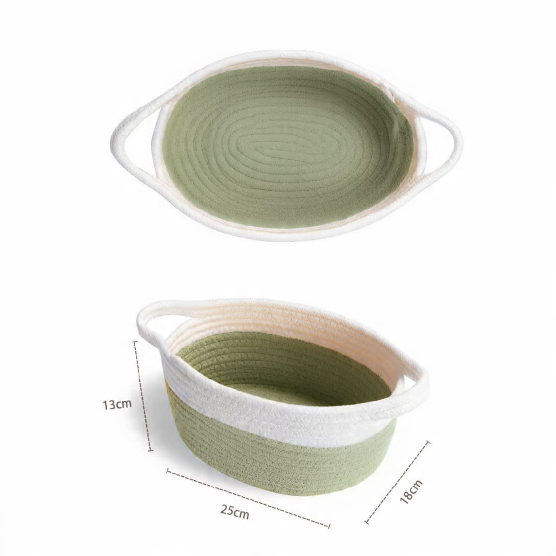 Sage Green & White Cotton Rope Storage Basket | Decorative Organizer Bin for Nursery, Bathroom & Closet