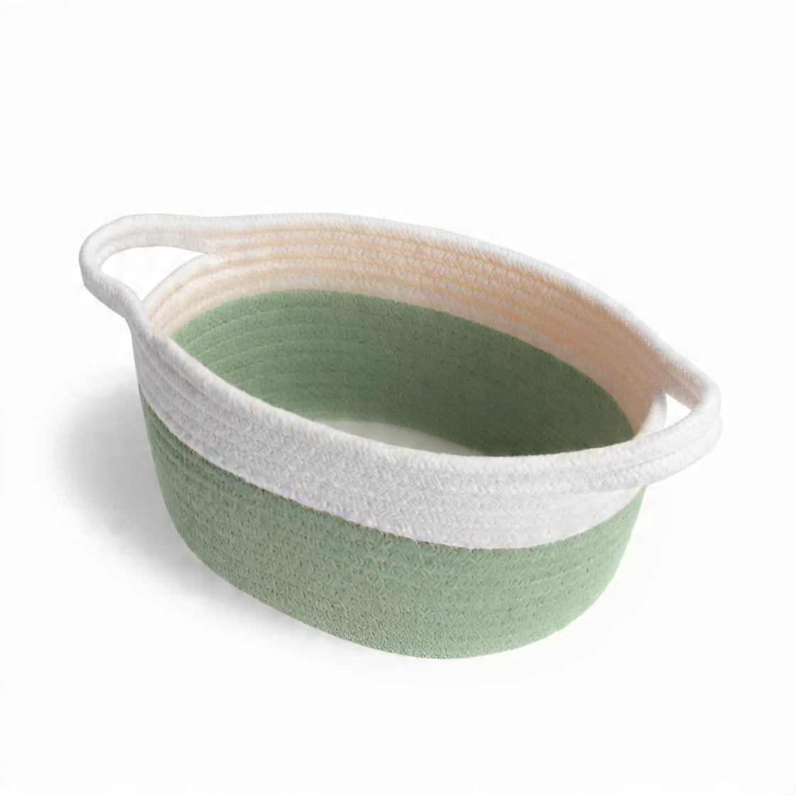 Sage Green & White Cotton Rope Storage Basket | Decorative Organizer Bin for Nursery, Bathroom & Closet