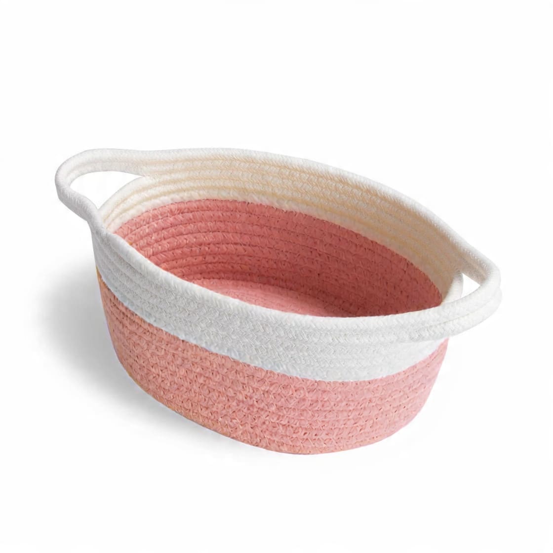 Blush Pink & White Cotton Rope Storage Basket | Decorative Organizer Bin for Nursery, Bathroom & Living Room