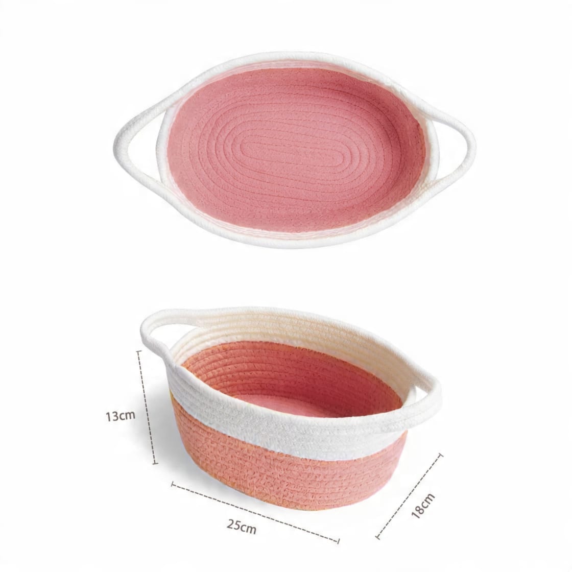 Blush Pink & White Cotton Rope Storage Basket | Decorative Organizer Bin for Nursery, Bathroom & Living Room