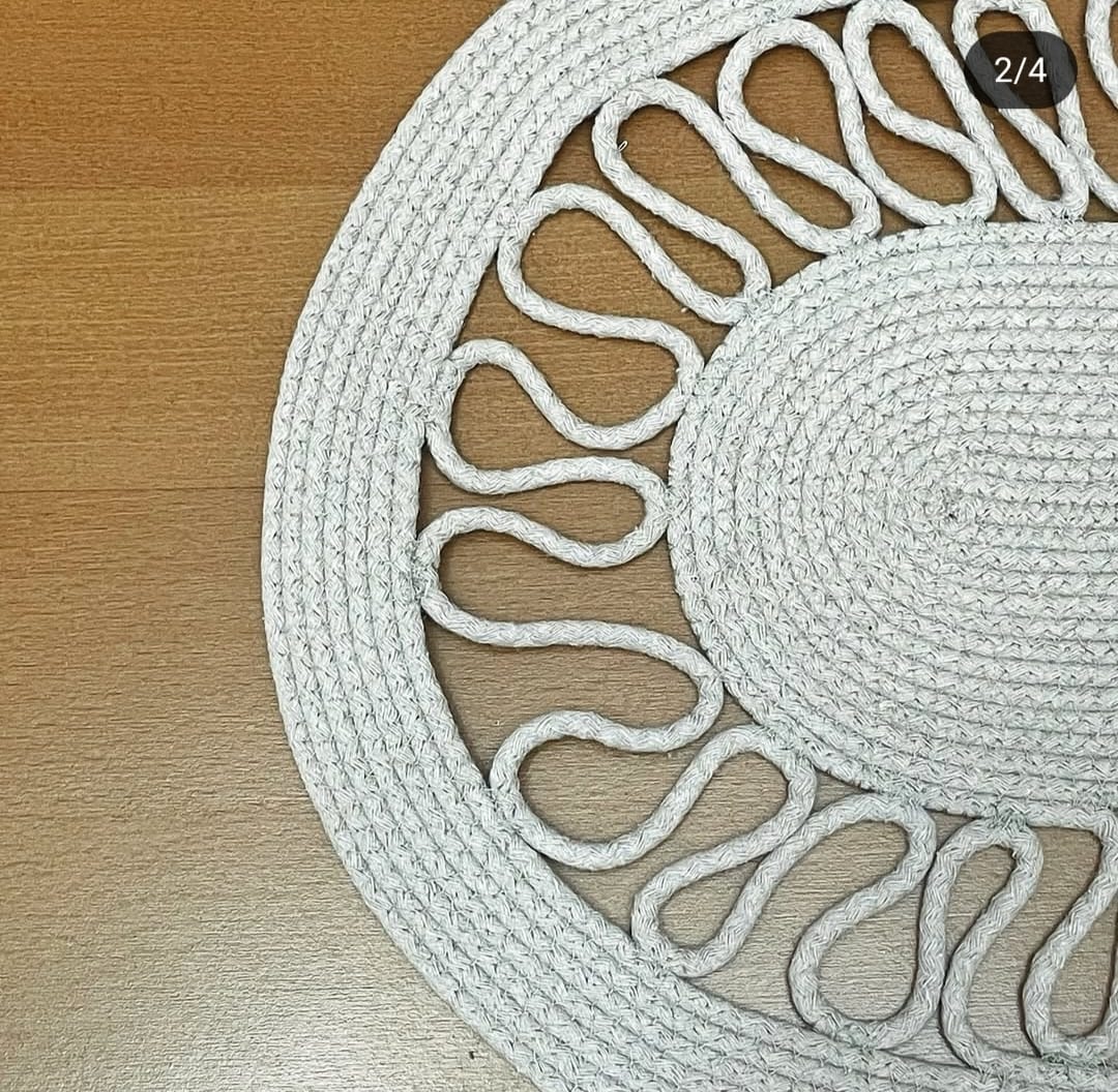 Beige Oval Cotton Rope Floor Mat | Handmade Braided Decorative Rug for Living Room & Bedroom