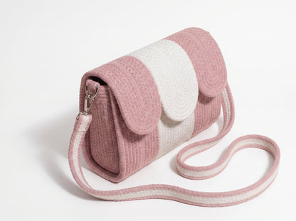 Pink & White Cotton Rope Crossbody Bag | Handmade Striped Sling Bag for Women